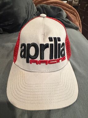 Racing White and Red Mesh Trucker Hat